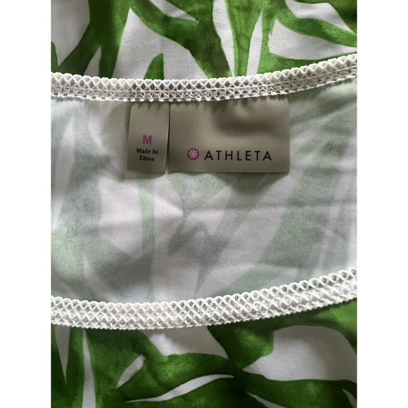 ATHLETA Swim Top Womens Medium White Green Print Long Sleeve Round Neck Stretch - Picture 4 of 4